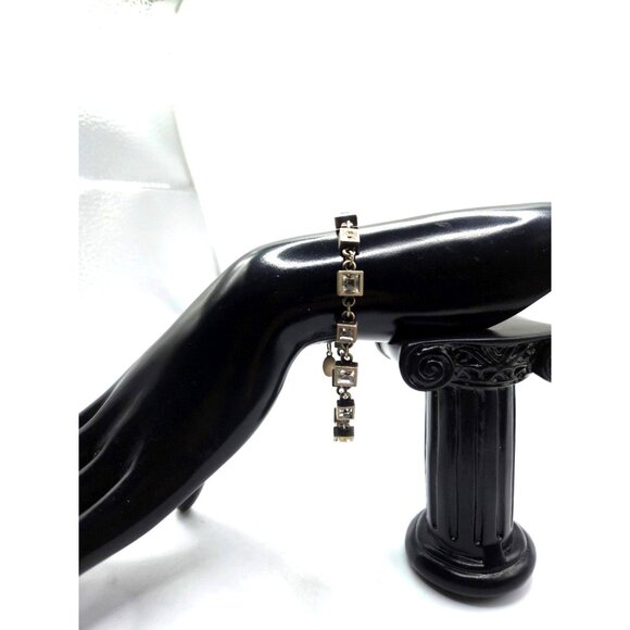MYKA Signed Pewter Bracelet with Square Swarovski Crystals Toggle Clasp - Picture 1 of 8